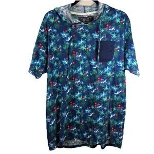 Broken Threads Lightweight Hoodie Size Large Floral Hibiscus Cotton Short Sleeve